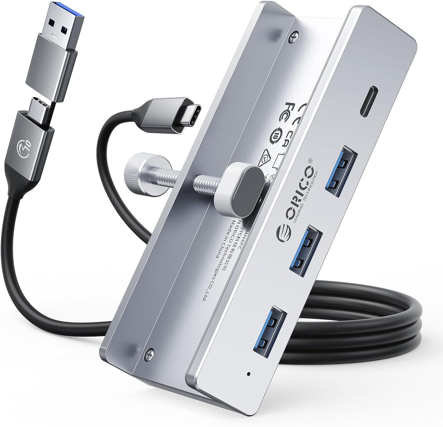 USB Hub 3.0, Clamp USB Hub with Extra Power Supply Port