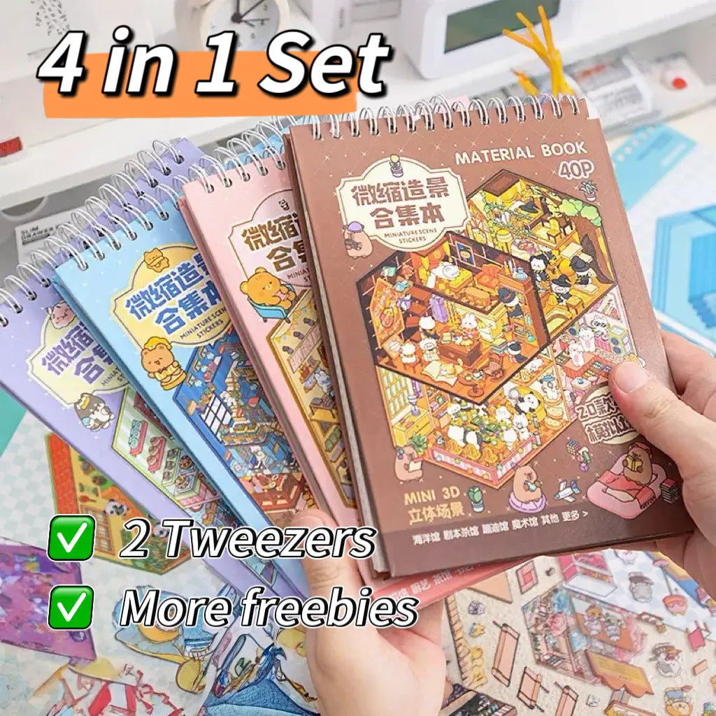 3D Scene Sticker Book - 49 Cute Cartoon Stickers Set