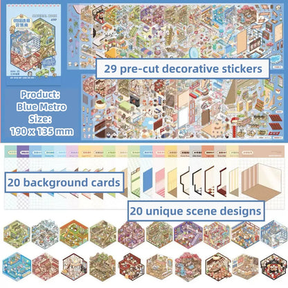 3D Scene Sticker Book - 49 Cute Cartoon Stickers Set