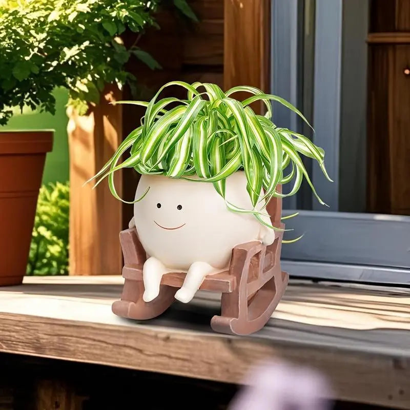 Smily Face Garden Planter Pot 1 Piece Cartoon Design Resin Pot for Indoor Plants Cute Chair Shape Succulent Flower Pots with Drain Hole Decorative for Home Office Desk