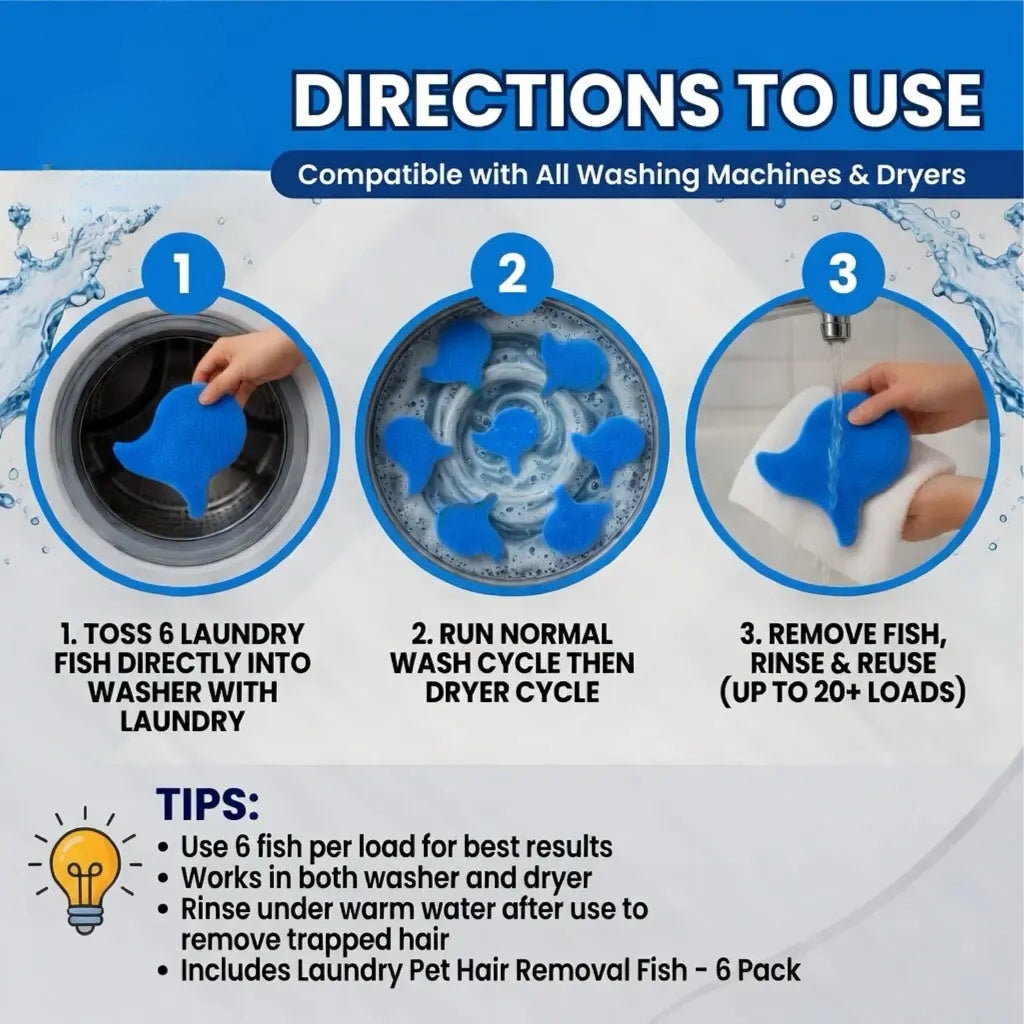 Laundry Pet Hair Removal Fish - 6 Pack