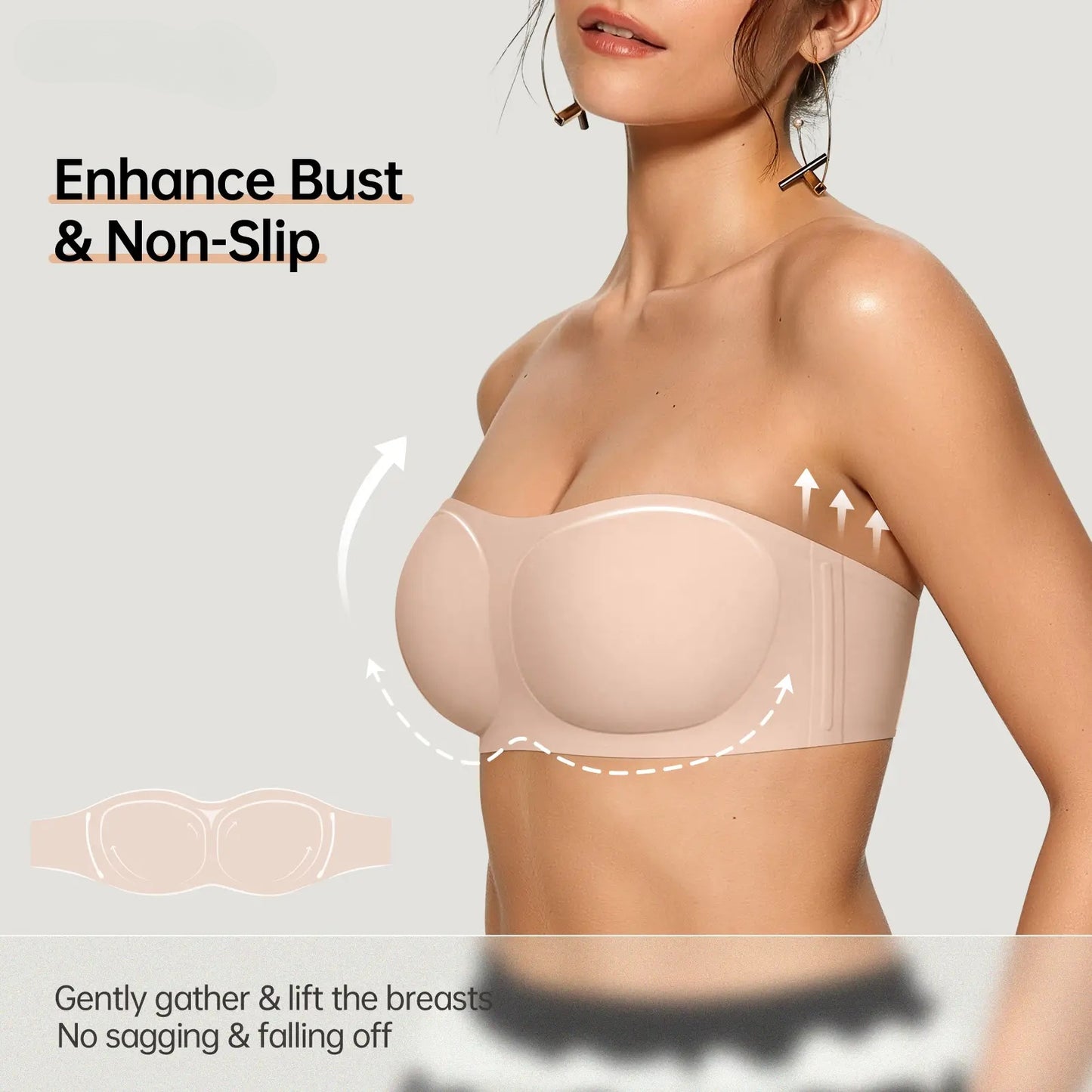 OEAK Women's Strapless Push Up Bandeau Bra - Non Slip & Comfortable