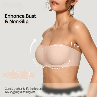 OEAK Women's Strapless Push Up Bandeau Bra - Non Slip & Comfortable