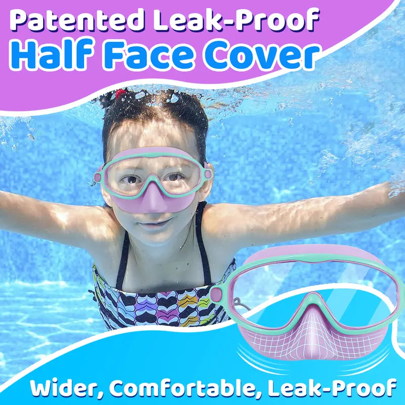 Kids Swim Goggles 2PCS – Anti-Fog UV Protection Swimming Goggles with Nose Cover