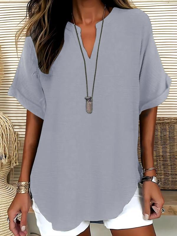 Women's Plain Short Sleeve Blouse, Casual Solid Color Top for Daily Wear, Ladies Clothes for All Seasons