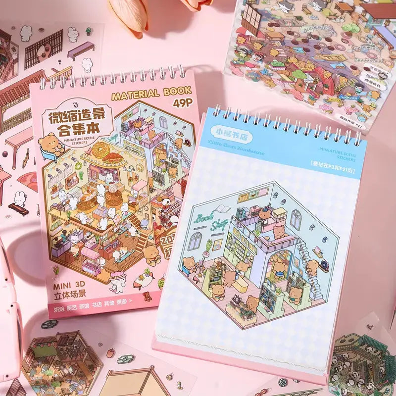 3D Scene Sticker Book - 49 Cute Cartoon Stickers Set