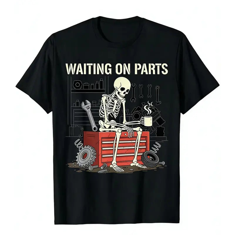 Waiting On Parts Funny Skeleton Auto Mechanic Technician T-Shirt For Men Women Couple