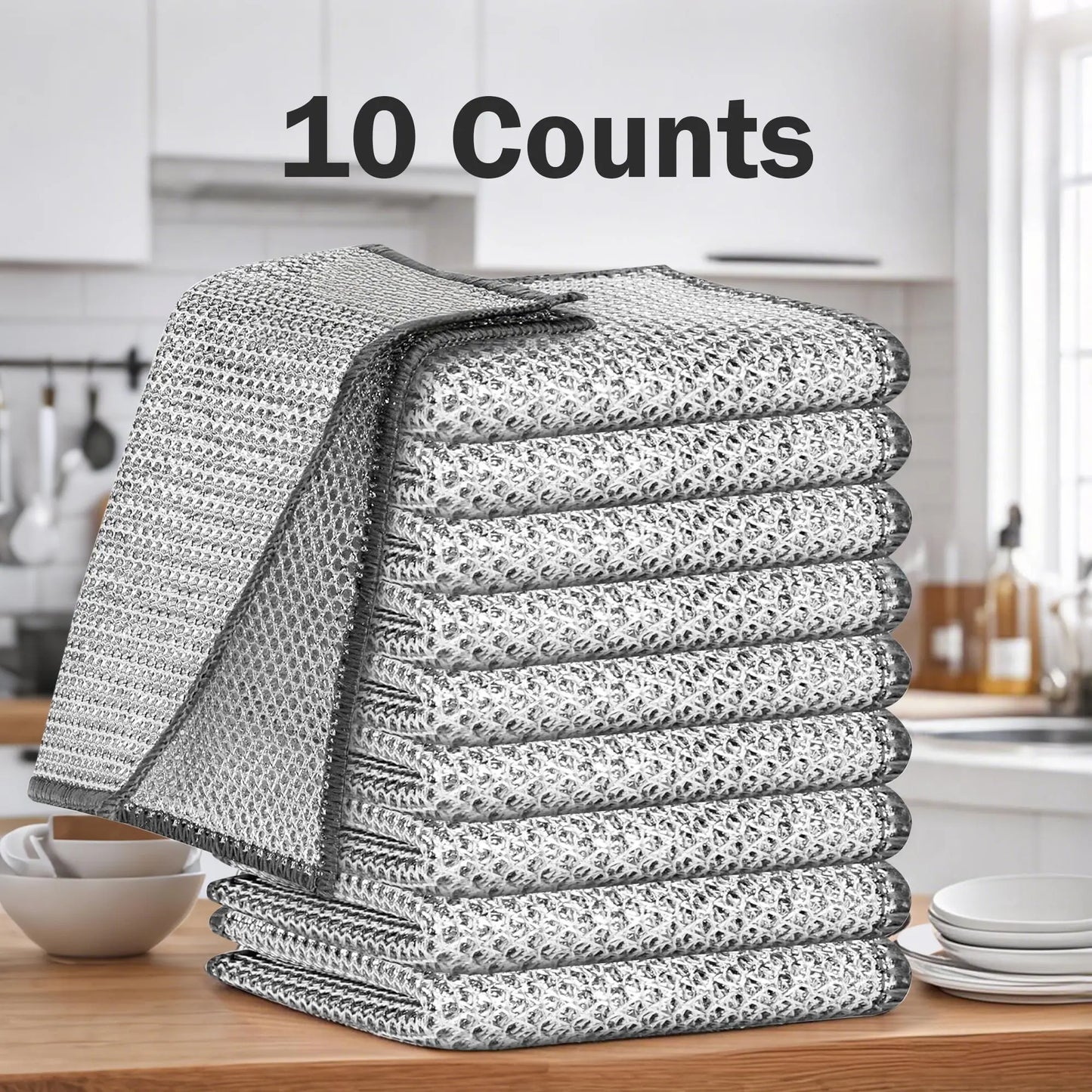 ⏳LAST DAY BUY 2 GET 1 FREE!!🧽10 Counts Wet Dry Non-Scratch Wire Dishcloth, Reusable Kitchen Cleaning Rag