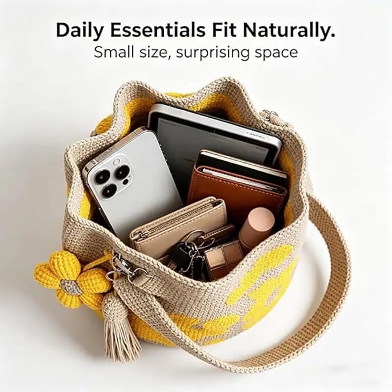 🌸 Handmade Crochet Flower Tote Bag – Fashionable Shoulder & Crossbody Bag for Women, Stylish Daily Commuting Purse 👜✨