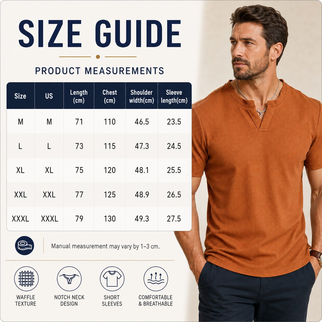 Men's Short Sleeve Henley T-Shirt, Soft Casual Top for Summer