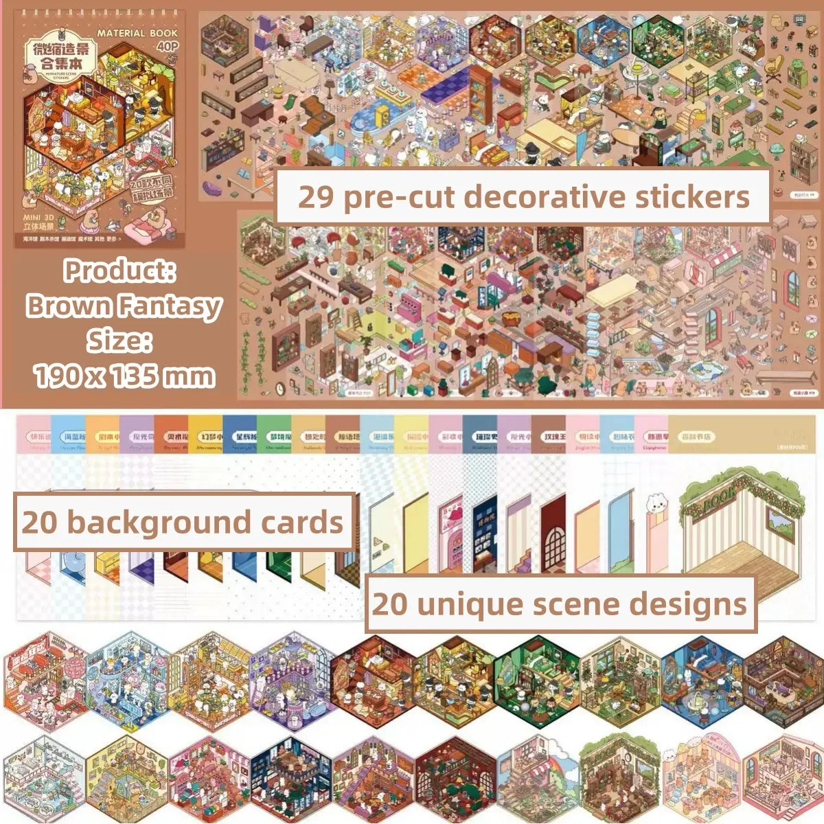 3D Scene Sticker Book - 49 Cute Cartoon Stickers Set