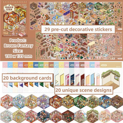 3D Scene Sticker Book - 49 Cute Cartoon Stickers Set
