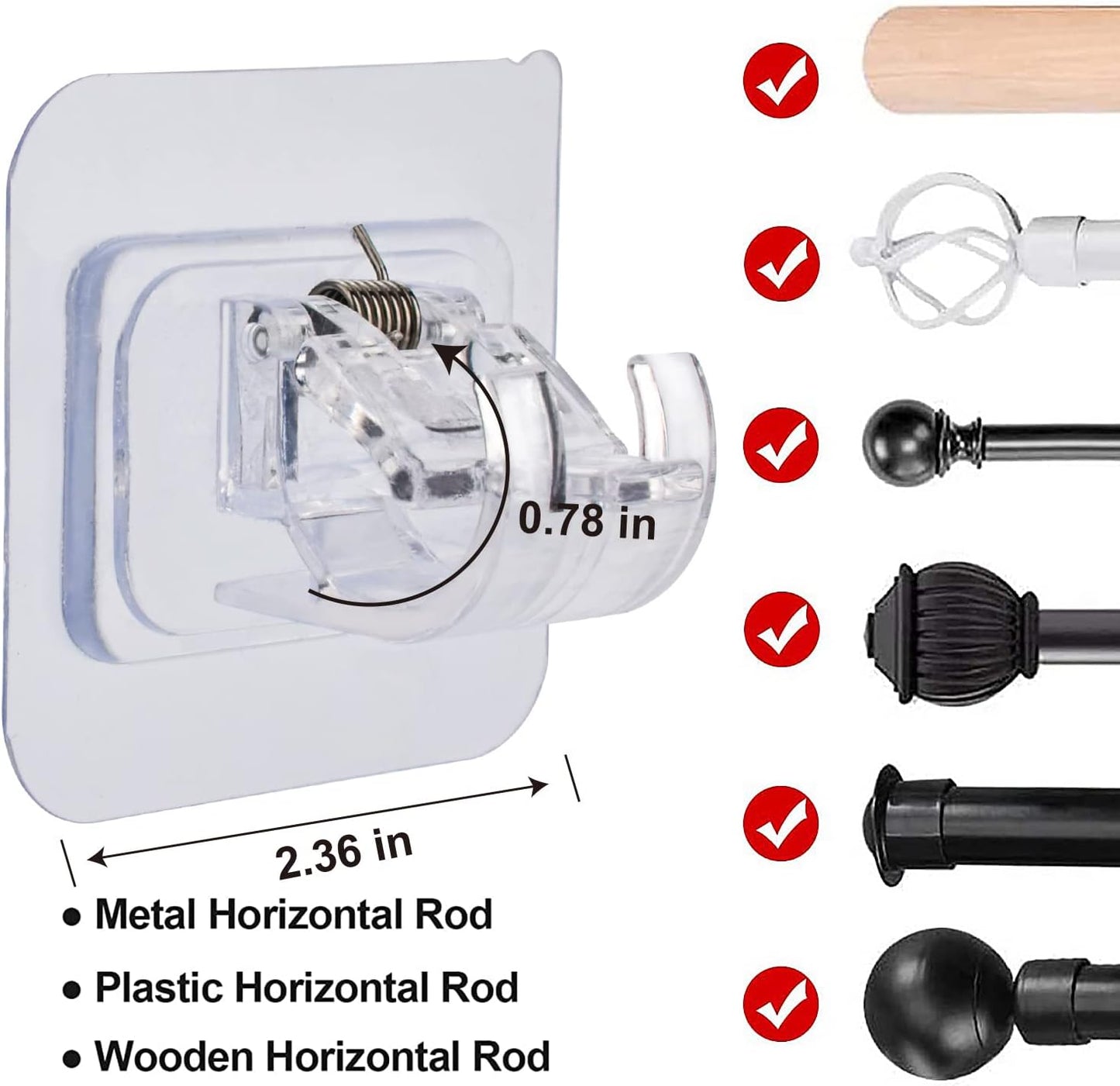 Self Adhesive Curtain Rod Holder,Universal No Drilling Hanging Pole Support