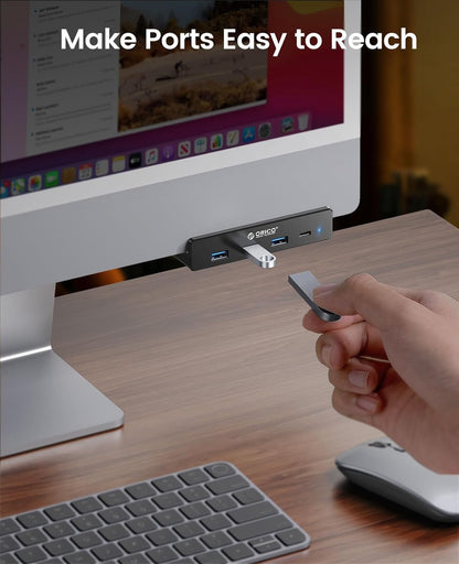 USB Hub 3.0, Clamp USB Hub with Extra Power Supply Port