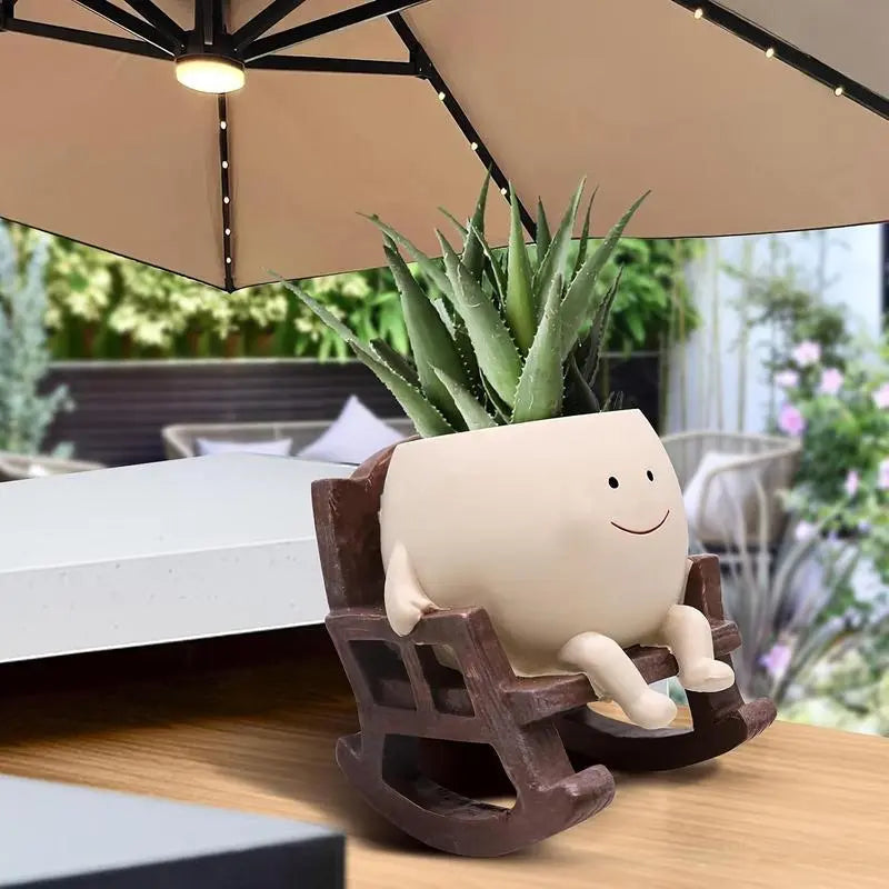 Smily Face Garden Planter Pot 1 Piece Cartoon Design Resin Pot for Indoor Plants Cute Chair Shape Succulent Flower Pots with Drain Hole Decorative for Home Office Desk