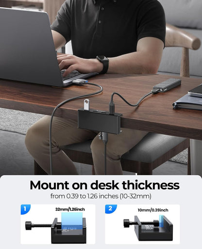 USB Hub 3.0, Clamp USB Hub with Extra Power Supply Port