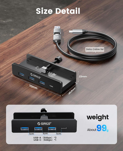 USB Hub 3.0, Clamp USB Hub with Extra Power Supply Port