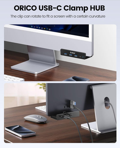 USB Hub 3.0, Clamp USB Hub with Extra Power Supply Port