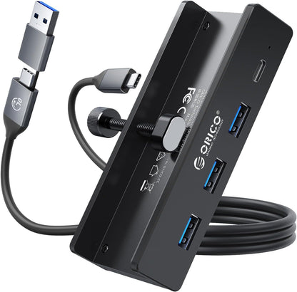 USB Hub 3.0, Clamp USB Hub with Extra Power Supply Port
