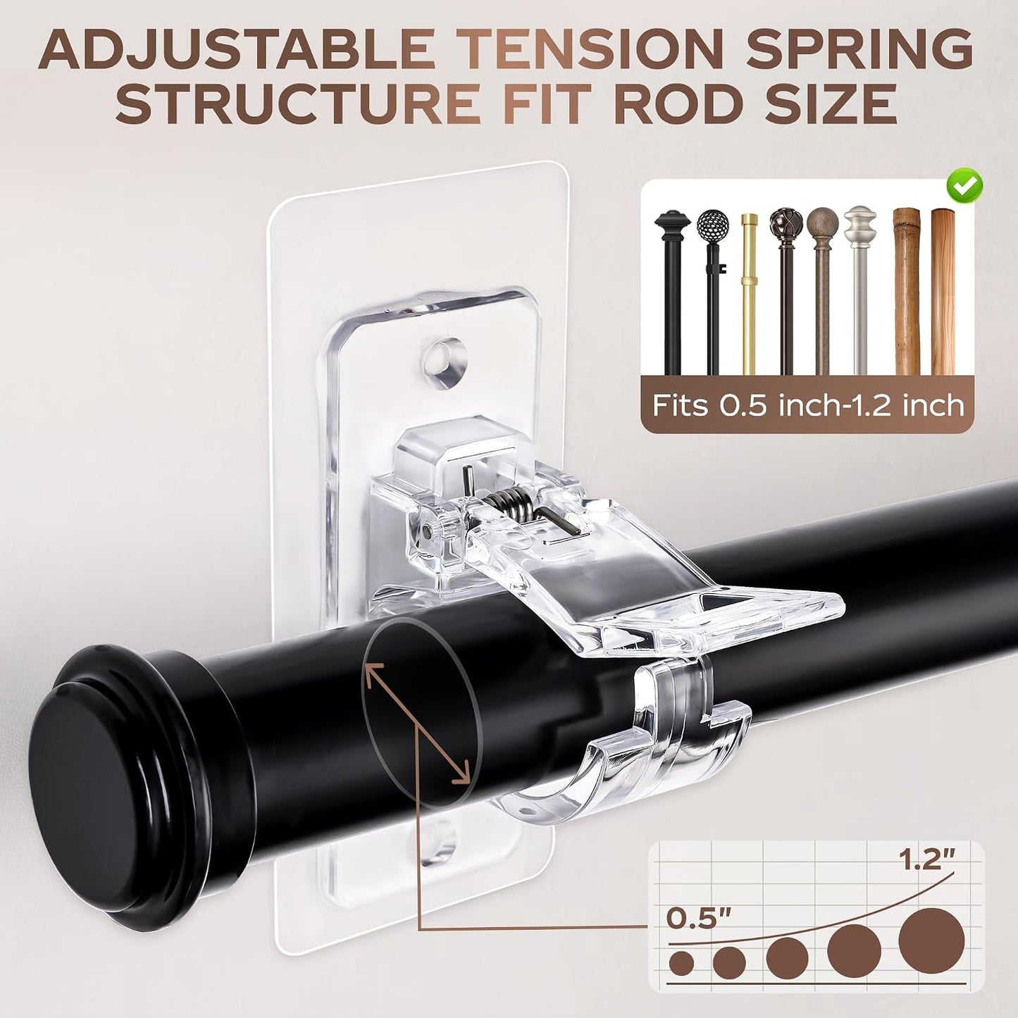 Self Adhesive Curtain Rod Holder,Universal No Drilling Hanging Pole Support