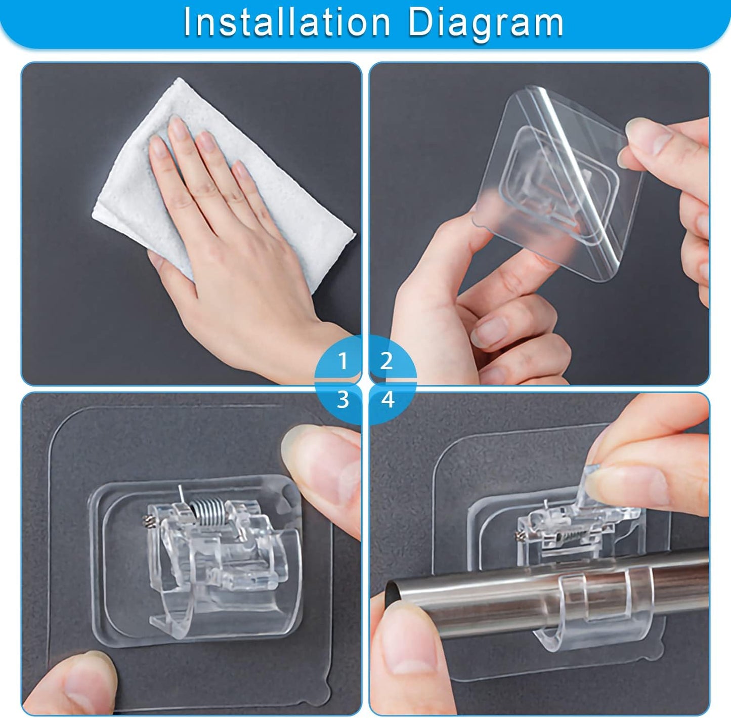 Self Adhesive Curtain Rod Holder,Universal No Drilling Hanging Pole Support