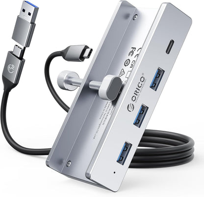 USB Hub 3.0, Clamp USB Hub with Extra Power Supply Port