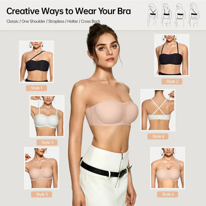 OEAK Women's Strapless Push Up Bandeau Bra - Non Slip & Comfortable