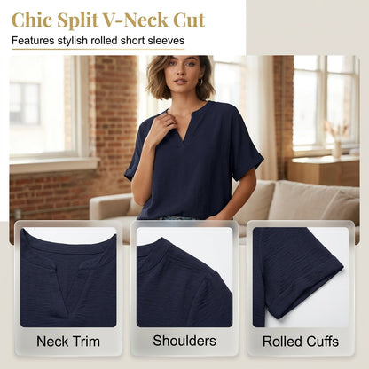 Women's Plain Short Sleeve Blouse, Casual Solid Color Top for Daily Wear, Ladies Clothes for All Seasons