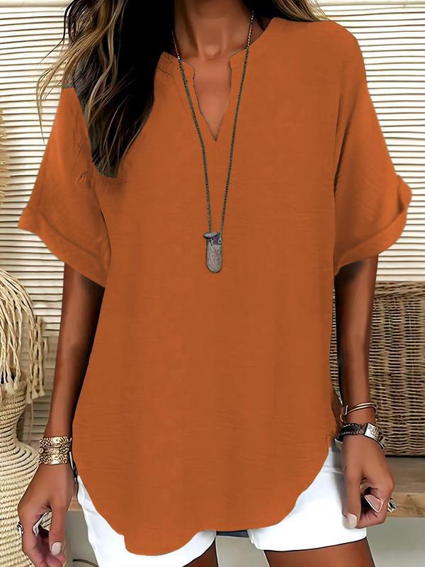 Women's Plain Short Sleeve Blouse, Casual Solid Color Top for Daily Wear, Ladies Clothes for All Seasons