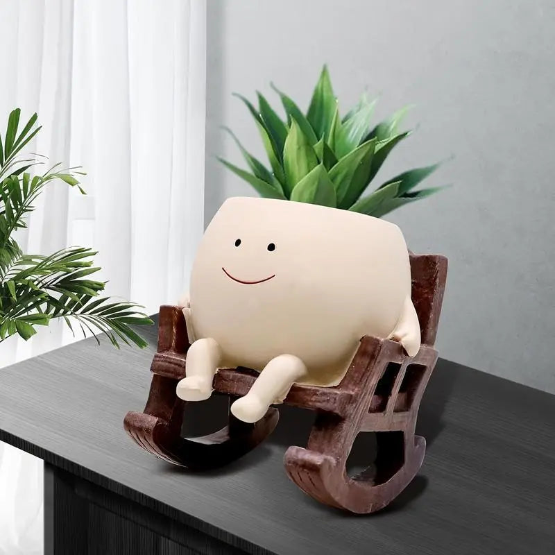 Smily Face Garden Planter Pot 1 Piece Cartoon Design Resin Pot for Indoor Plants Cute Chair Shape Succulent Flower Pots with Drain Hole Decorative for Home Office Desk