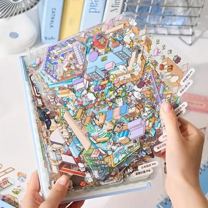 3D Scene Sticker Book - 49 Cute Cartoon Stickers Set