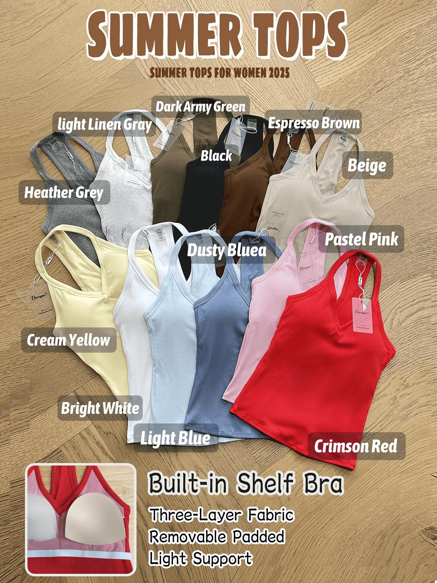 Danysu V Neck Cotton Tank Tops with Shelf Bra