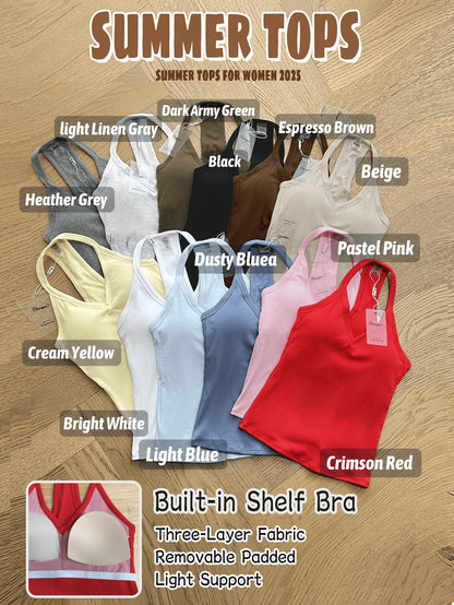 Danysu V Neck Cotton Tank Tops with Shelf Bra