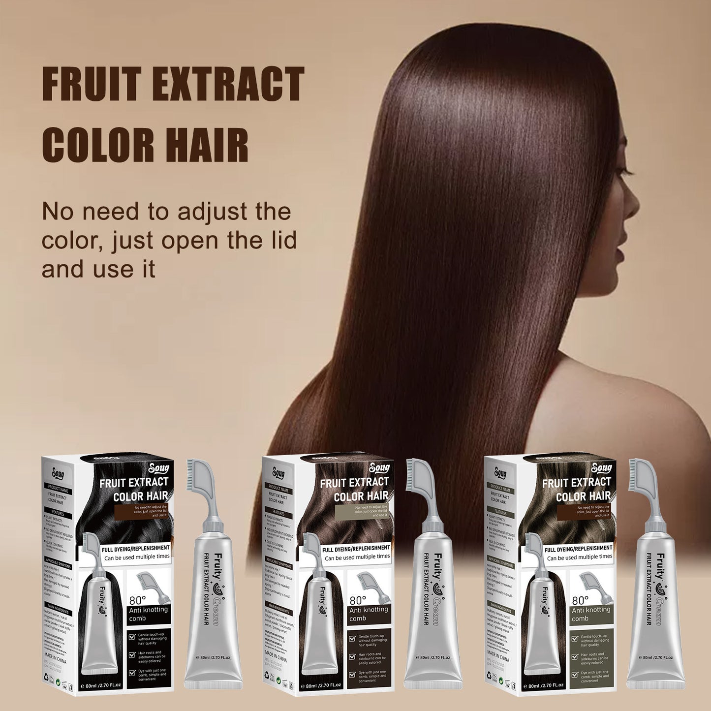LUNOON Comb‑In Hair Dye Cream for Gray Coverage – Natural Black & Dark Brown
