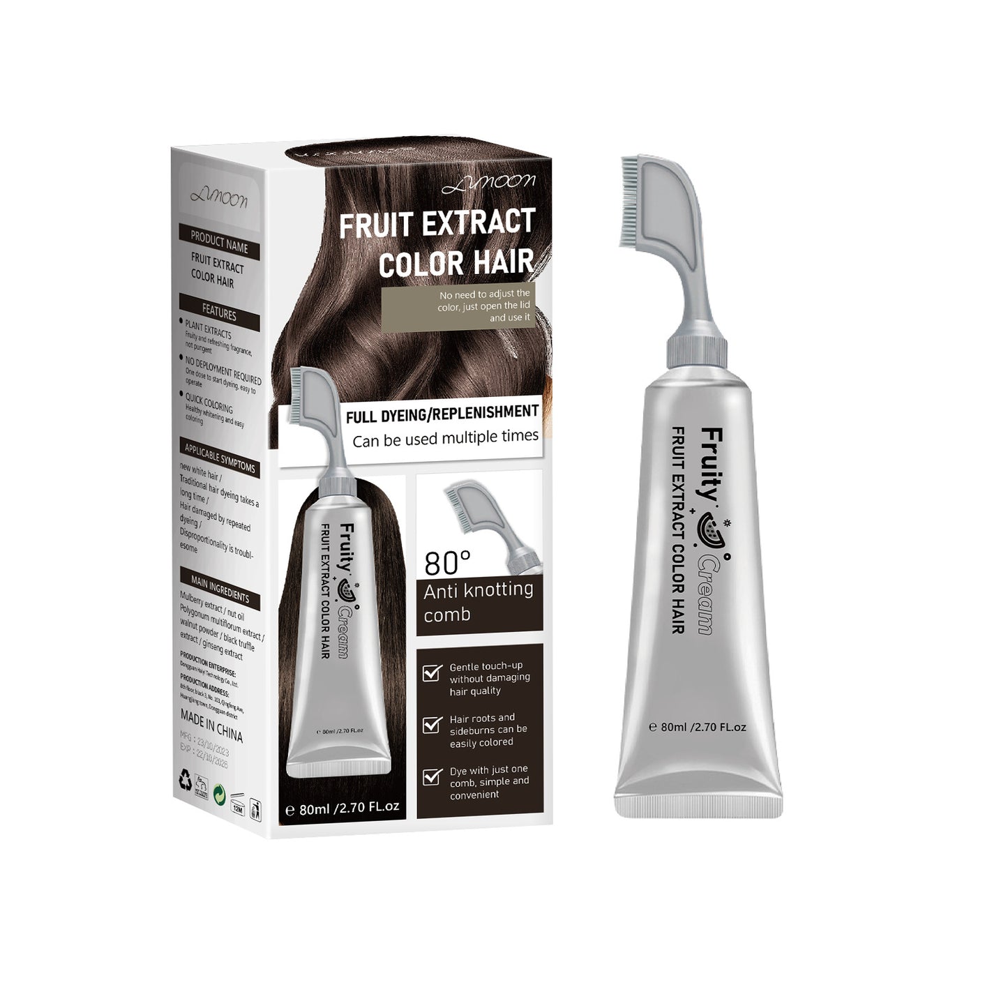 LUNOON Comb‑In Hair Dye Cream for Gray Coverage – Natural Black & Dark Brown