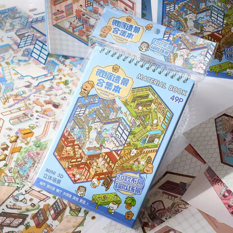 3D Scene Sticker Book - 49 Cute Cartoon Stickers Set
