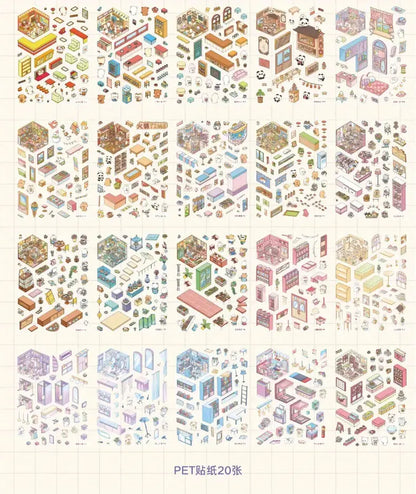 3D Scene Sticker Book - 49 Cute Cartoon Stickers Set