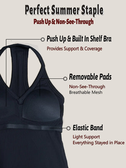 Danysu V Neck Cotton Tank Tops with Shelf Bra