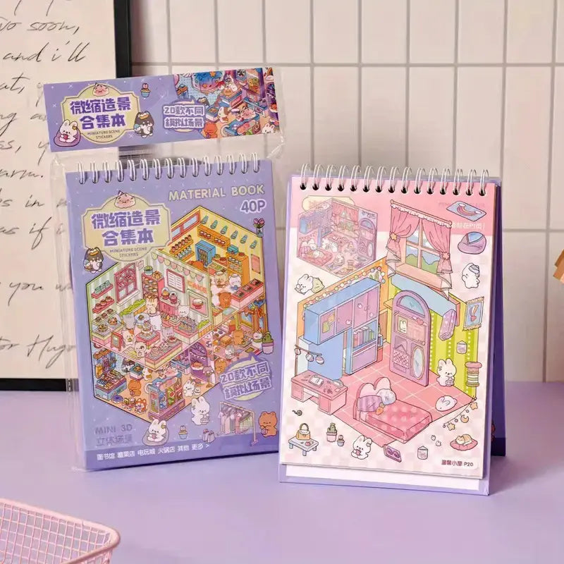 3D Scene Sticker Book - 49 Cute Cartoon Stickers Set