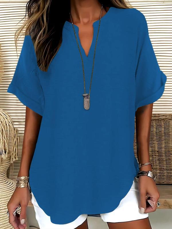 Women's Plain Short Sleeve Blouse, Casual Solid Color Top for Daily Wear, Ladies Clothes for All Seasons