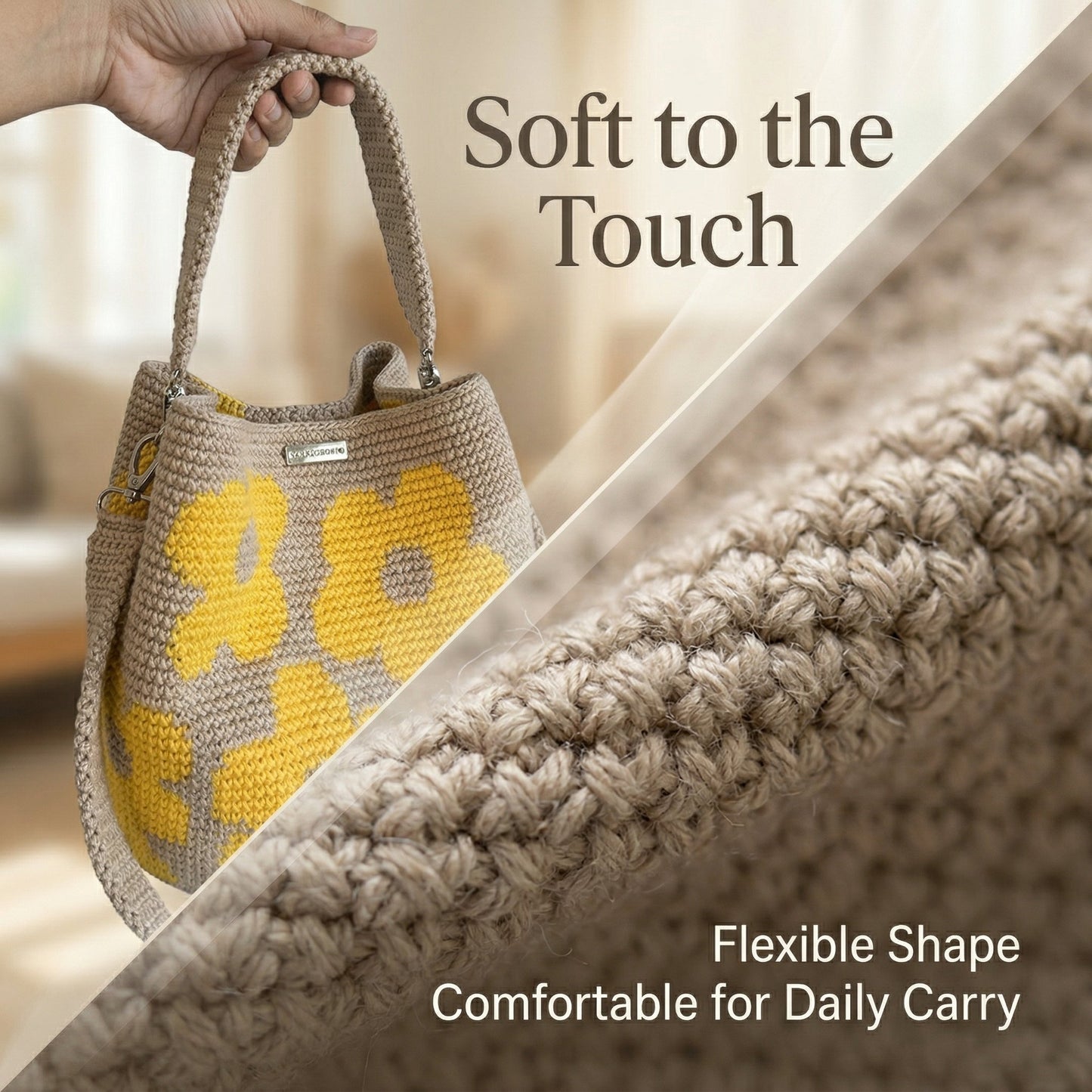 🌸 Handmade Crochet Flower Tote Bag – Fashionable Shoulder & Crossbody Bag for Women, Stylish Daily Commuting Purse 👜✨