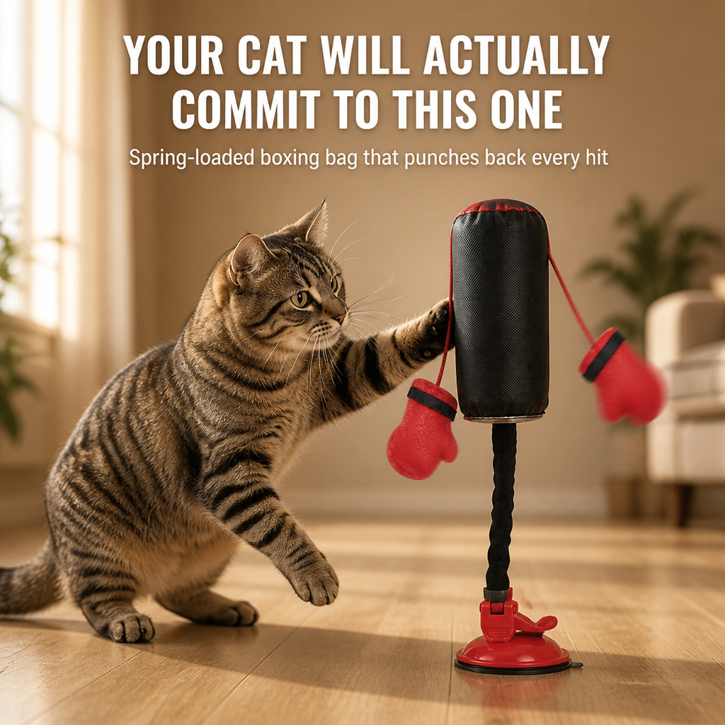 Interactive Cat Punching Bag Toy – Spring-Loaded Boxing Gym